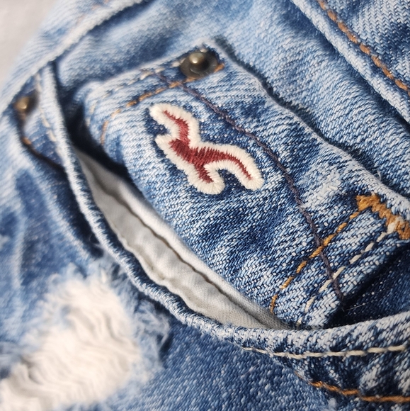 Hollister Junior's Size 1 Shorts Denim Jeans Washed Blue Frayed 100% Cotton Y2k - Picture 7 of 8